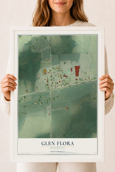 Map of Glen Flora, Wisconsin, 18 x 24 inch print in a white wood frame