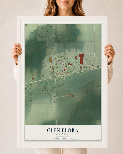 Map of Glen Flora, Wisconsin, 24 x 36 inch print in a white wood frame
