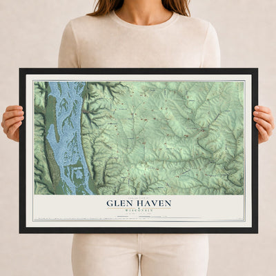 Map of Glen Haven, Wisconsin, 12 x 18 inch print in a black wood frame