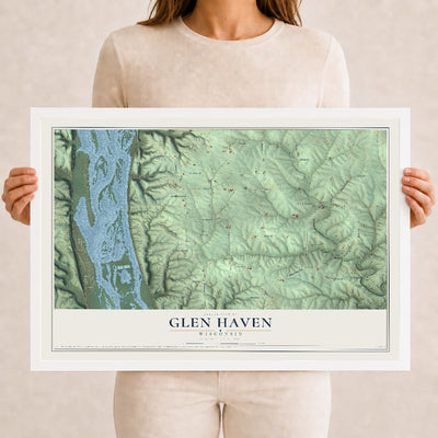 Map of Glen Haven, Wisconsin, 12 x 18 inch print in a white wood frame