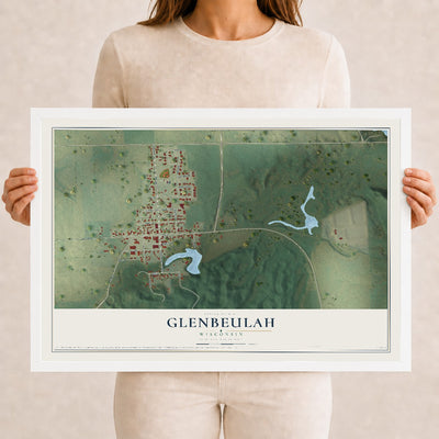 Map of Glenbeulah, Wisconsin, 12 x 18 inch print in a white wood frame
