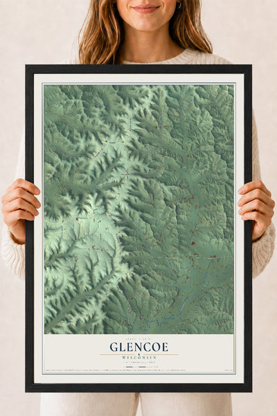 Map of Glencoe, Wisconsin, 18 x 24 inch print in a black wood frame