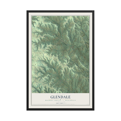 Map of Glendale, Monroe County, Wisconsin, 12 x 18 inch print in a black wood frame