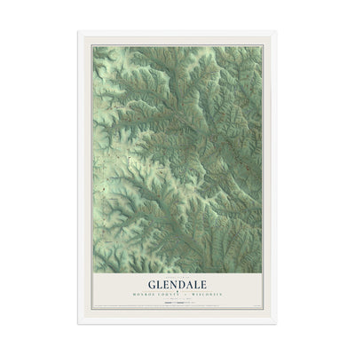 Map of Glendale, Monroe County, Wisconsin, 12 x 18 inch print in a white wood frame