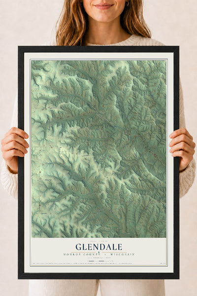 Map of Glendale, Monroe County, Wisconsin, 18 x 24 inch print in a black wood frame