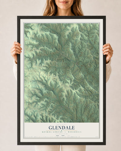 Map of Glendale, Monroe County, Wisconsin, 24 x 36 inch print in a black wood frame