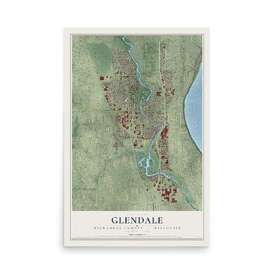 Map of Glendale, Milwaukee County, Wisconsin, 12 x 18 inch unframed archival matte print