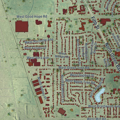 Second close-up of the map of Glendale, Milwaukee County, Wisconsin print showing more streets and buildings