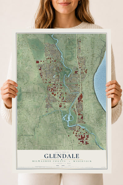 Map of Glendale, Milwaukee County, Wisconsin, 18 x 24 inch unframed archival matte print