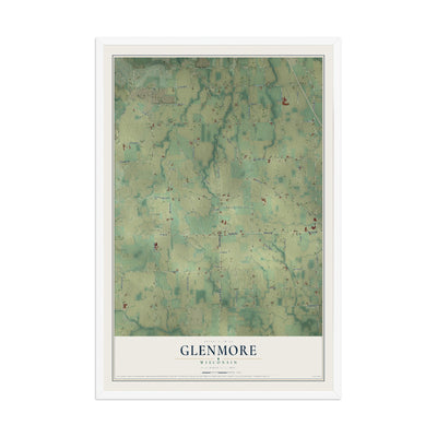 Map of Glenmore, Wisconsin, 12 x 18 inch print in a white wood frame