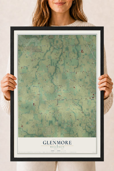 Map of Glenmore, Wisconsin, 18 x 24 inch print in a black wood frame