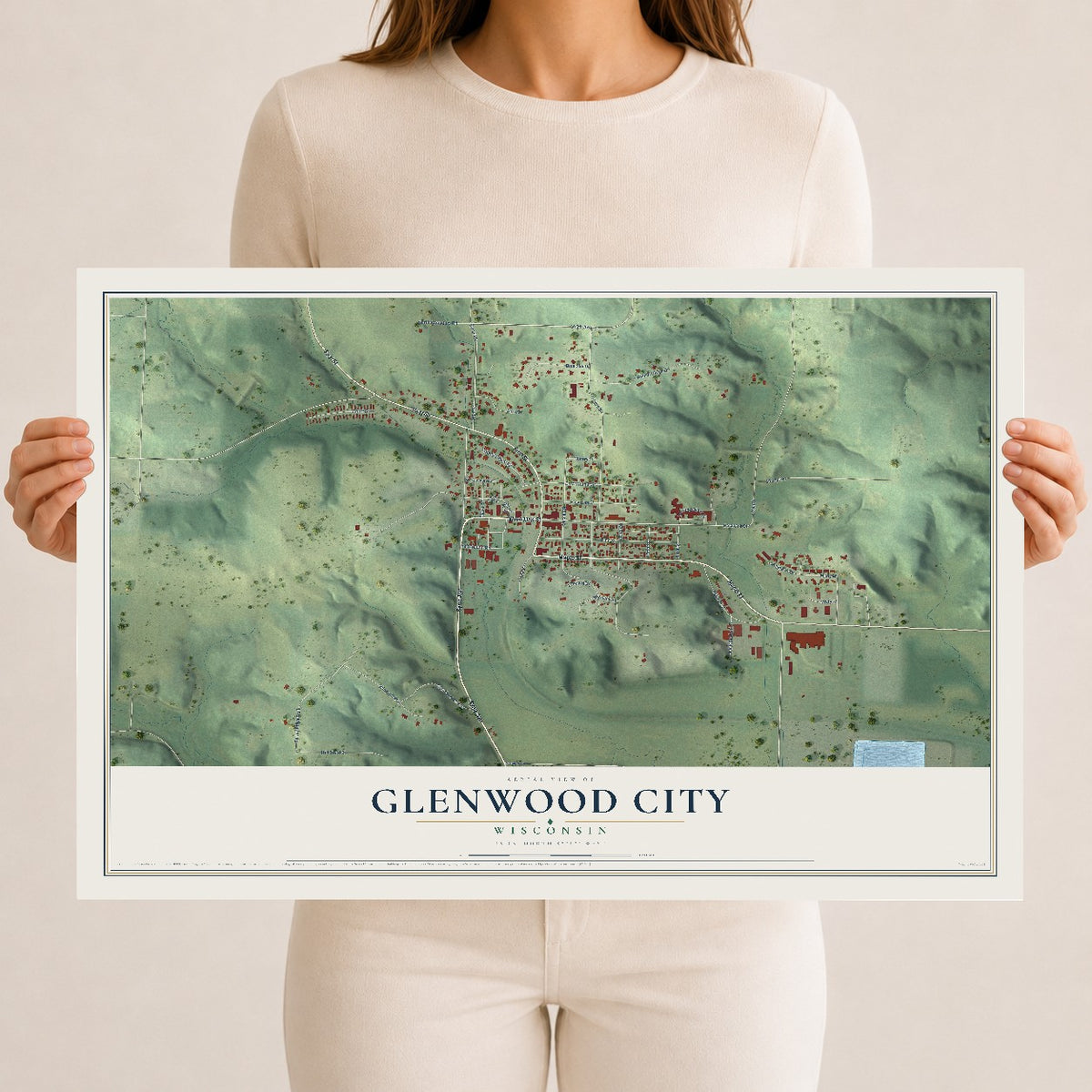 Map of Glenwood City, Wisconsin, 12 x 18 inch unframed archival matte print