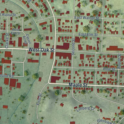 Close-up of the map of Glenwood City, Wisconsin print showing street and building detail