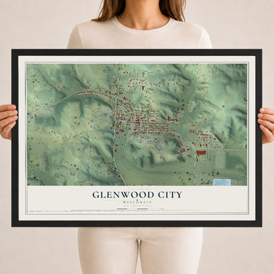Map of Glenwood City, Wisconsin, 18 x 24 inch print in a black wood frame