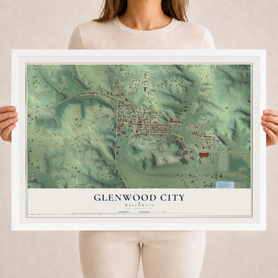 Map of Glenwood City, Wisconsin, 18 x 24 inch print in a white wood frame