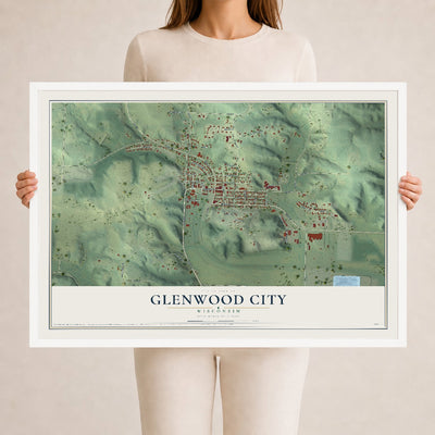 Map of Glenwood City, Wisconsin, 24 x 36 inch print in a white wood frame