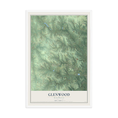 Map of Glenwood, Wisconsin, 12 x 18 inch print in a white wood frame