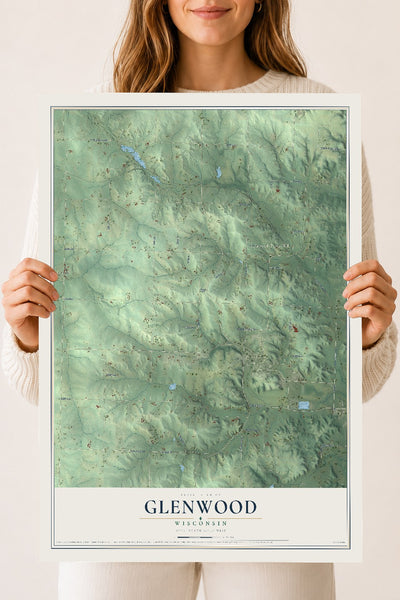 Map of Glenwood, Wisconsin, 18 x 24 inch unframed archival matte print