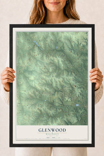 Map of Glenwood, Wisconsin, 18 x 24 inch print in a black wood frame