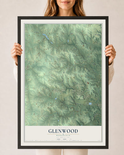 Map of Glenwood, Wisconsin, 24 x 36 inch print in a black wood frame