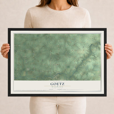Map of Goetz, Wisconsin, 12 x 18 inch print in a black wood frame