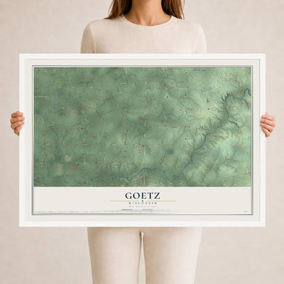 Map of Goetz, Wisconsin, 24 x 36 inch print in a white wood frame