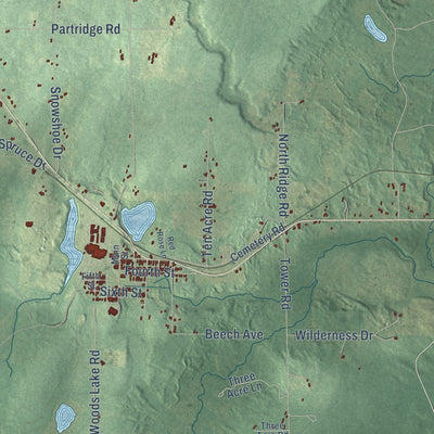 Second close-up of the map of Goodman, Wisconsin print showing more streets and buildings