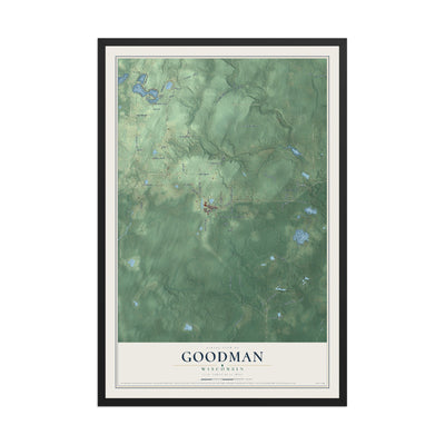 Map of Goodman, Wisconsin, 12 x 18 inch print in a black wood frame