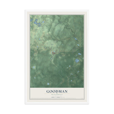 Map of Goodman, Wisconsin, 12 x 18 inch print in a white wood frame