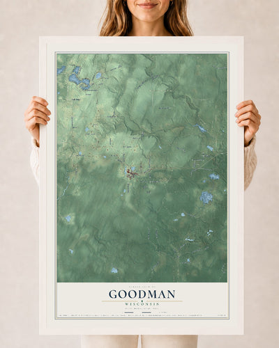 Map of Goodman, Wisconsin, 24 x 36 inch print in a white wood frame