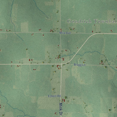 Close-up of the map of Goodrich, Wisconsin print showing street and building detail
