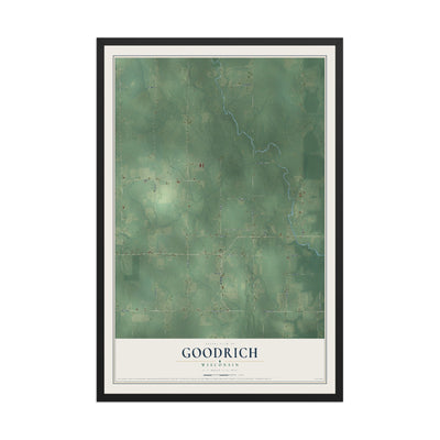 Map of Goodrich, Wisconsin, 12 x 18 inch print in a black wood frame