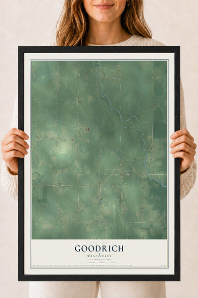 Map of Goodrich, Wisconsin, 18 x 24 inch print in a black wood frame
