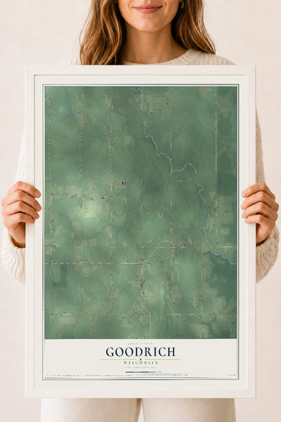 Map of Goodrich, Wisconsin, 18 x 24 inch print in a white wood frame