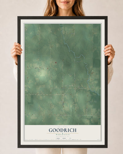 Map of Goodrich, Wisconsin, 24 x 36 inch print in a black wood frame