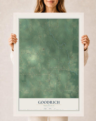 Map of Goodrich, Wisconsin, 24 x 36 inch print in a white wood frame