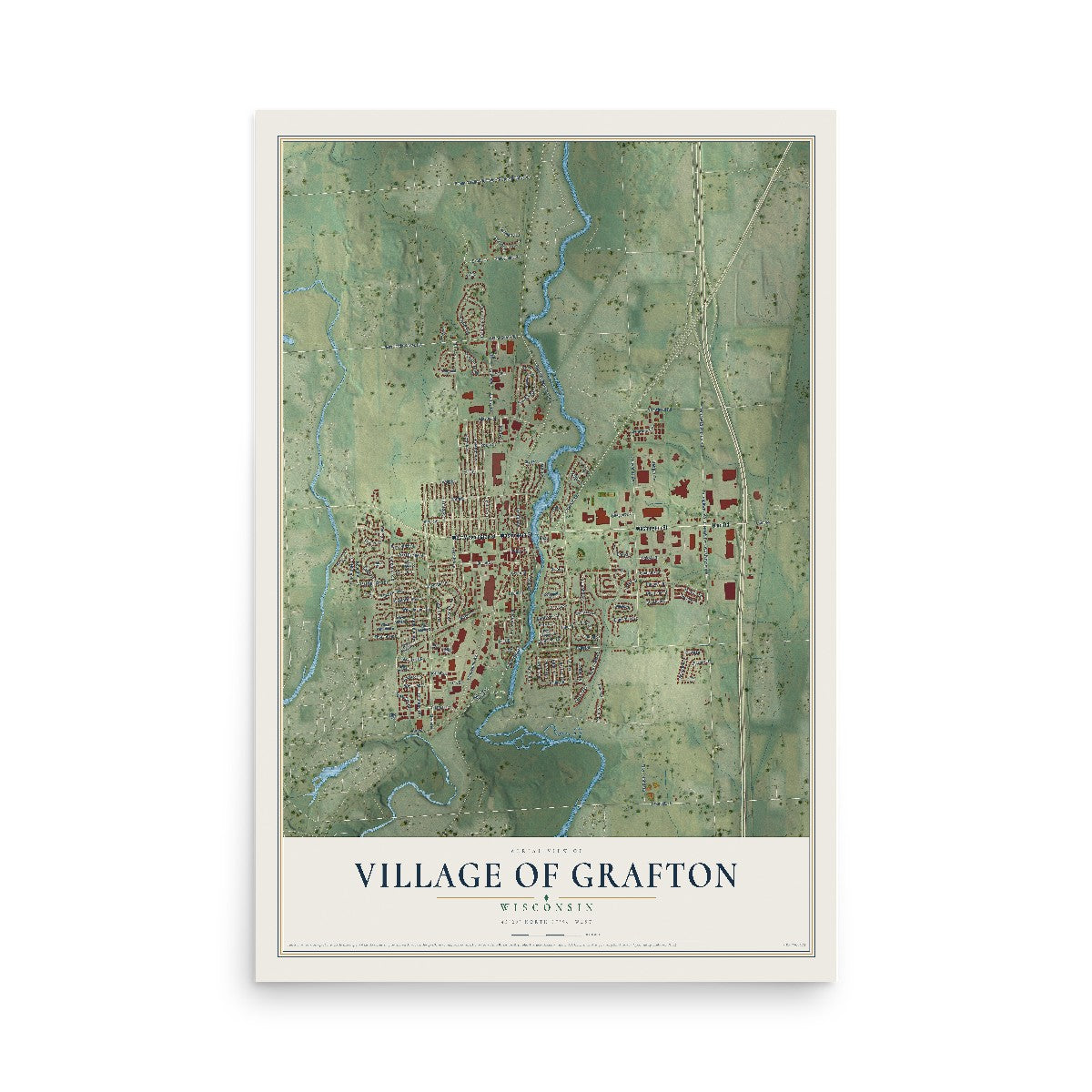 Map of Grafton, Wisconsin, 12 x 18 inch unframed archival matte print