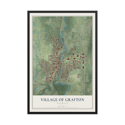 Map of Grafton, Wisconsin, 12 x 18 inch print in a black wood frame