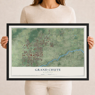 Map of Grand Chute, Wisconsin, 12 x 18 inch print in a black wood frame
