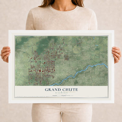 Map of Grand Chute, Wisconsin, 12 x 18 inch print in a white wood frame