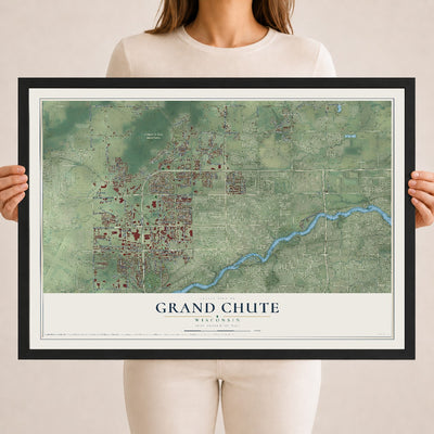 Map of Grand Chute, Wisconsin, 18 x 24 inch print in a black wood frame