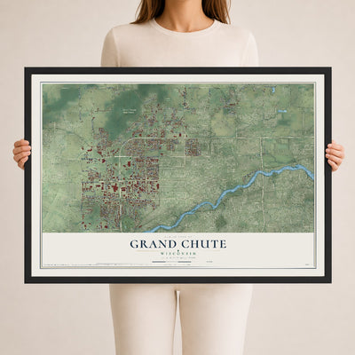 Map of Grand Chute, Wisconsin, 24 x 36 inch print in a black wood frame