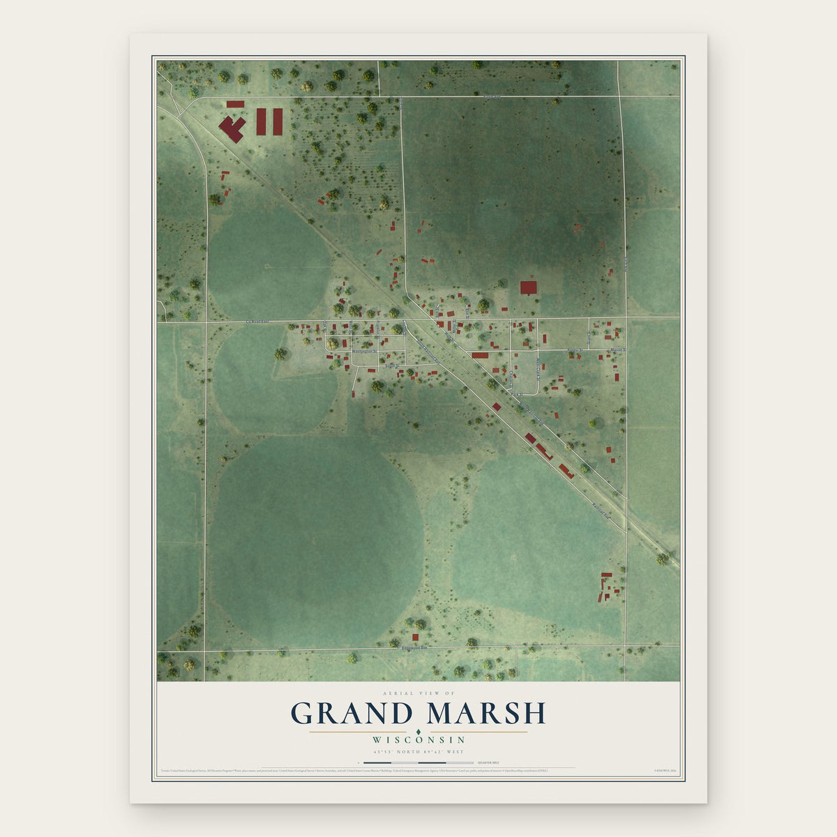 Grand Marsh, Wisconsin map print, the full design