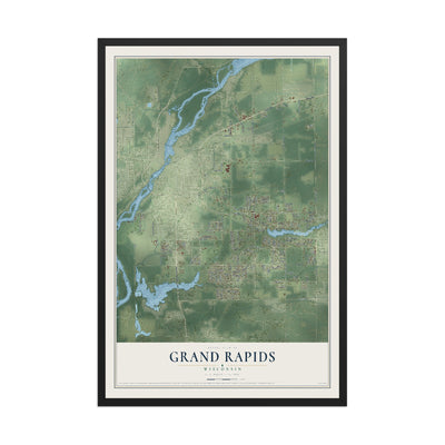 Map of Grand Rapids, Wisconsin, 12 x 18 inch print in a black wood frame