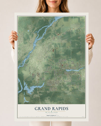 Map of Grand Rapids, Wisconsin, 24 x 36 inch unframed archival matte print