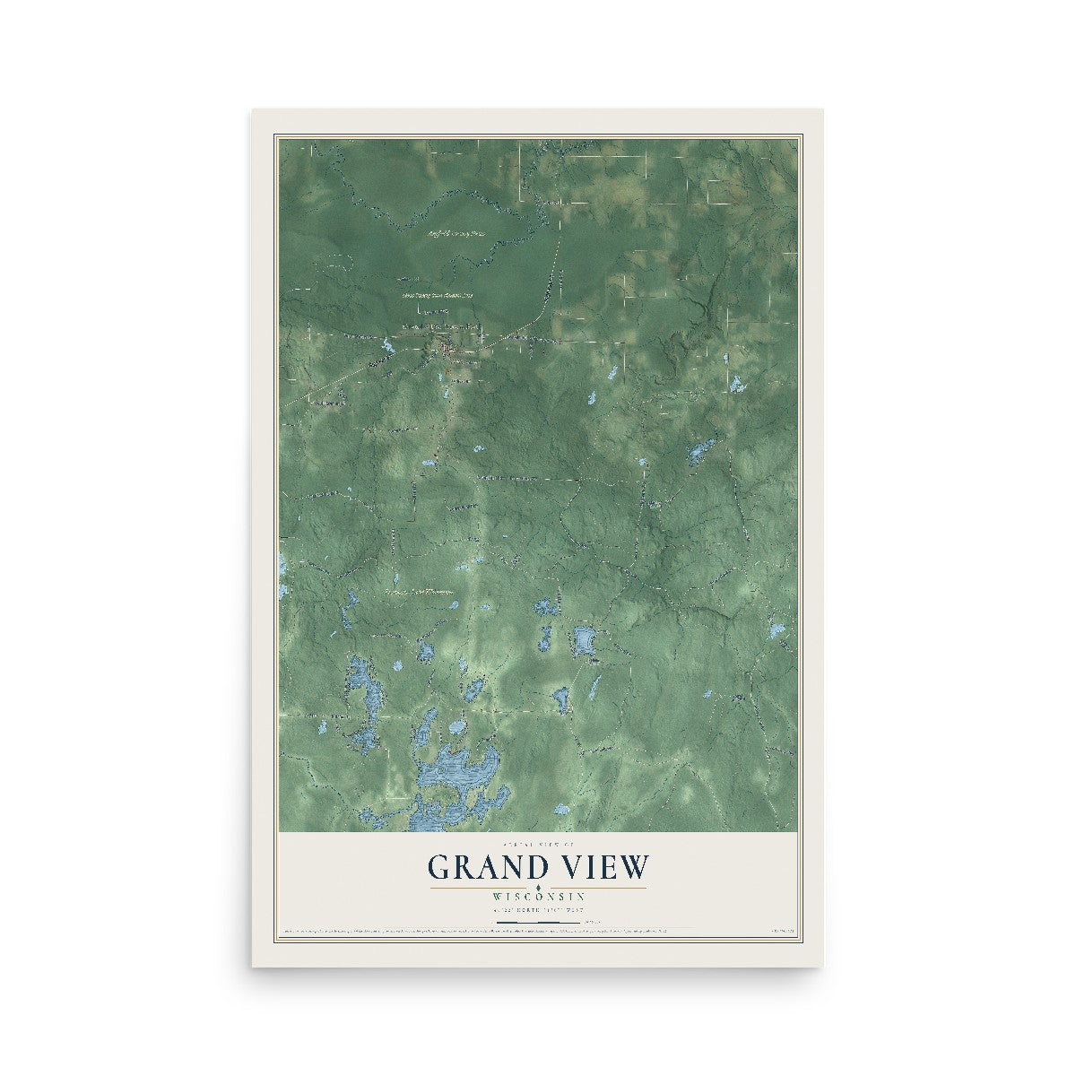 Map of Grand View, Wisconsin, 12 x 18 inch unframed archival matte print