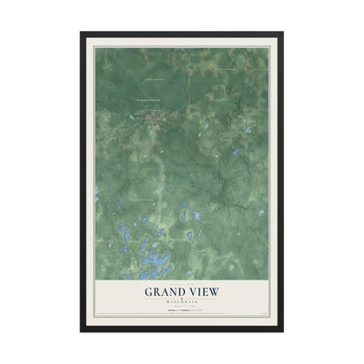 Map of Grand View, Wisconsin, 12 x 18 inch print in a black wood frame