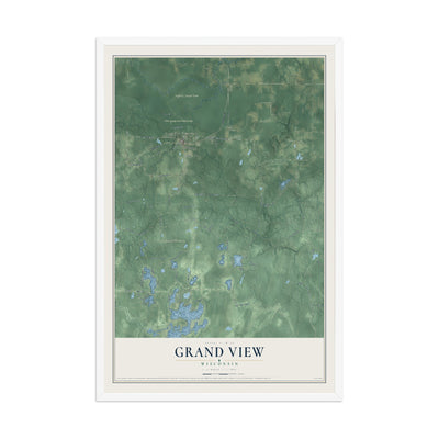 Map of Grand View, Wisconsin, 12 x 18 inch print in a white wood frame