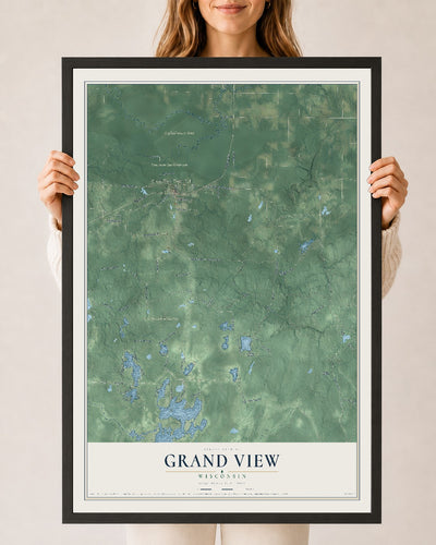 Map of Grand View, Wisconsin, 24 x 36 inch print in a black wood frame