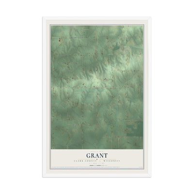 Map of Grant, Clark County, Wisconsin, 12 x 18 inch print in a white wood frame